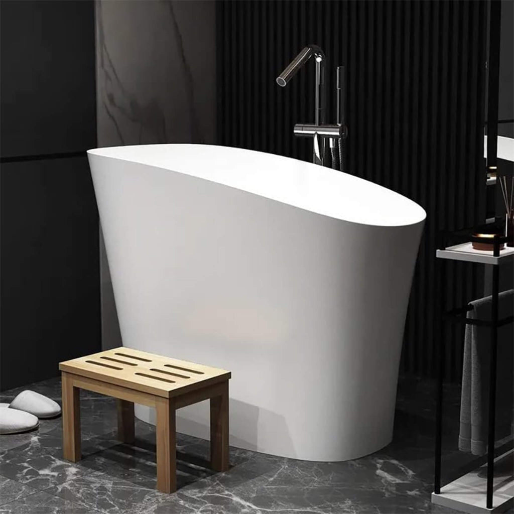 Luxury 47-Inch White Freestanding Japanese-Styled Deep Stone Soaking Bathtub Resin (SAK84725) - Saksby Wholesale - Lifestyle Front Left View