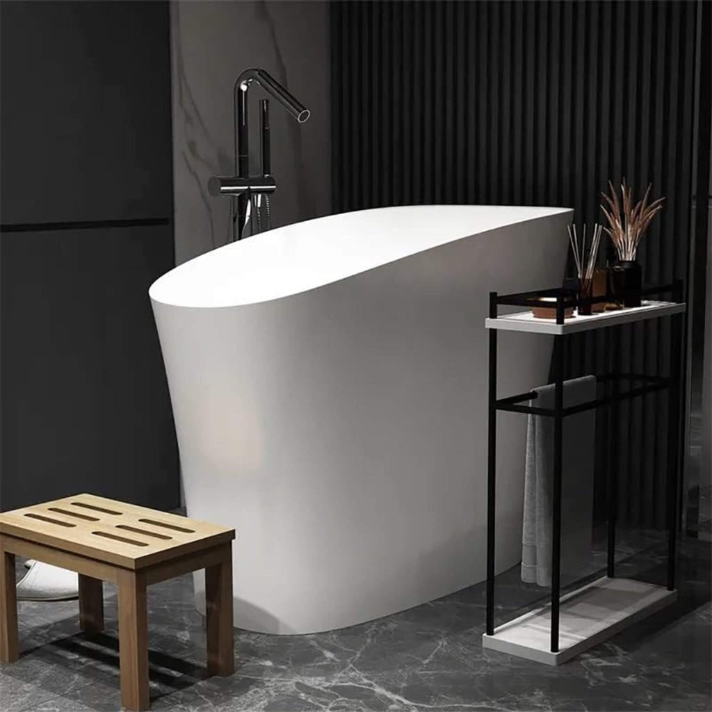 Luxury 47-Inch White Freestanding Japanese-Styled Deep Stone Soaking Bathtub Resin (SAK84725) - Saksby Wholesale - Lifestyle Right Angle View