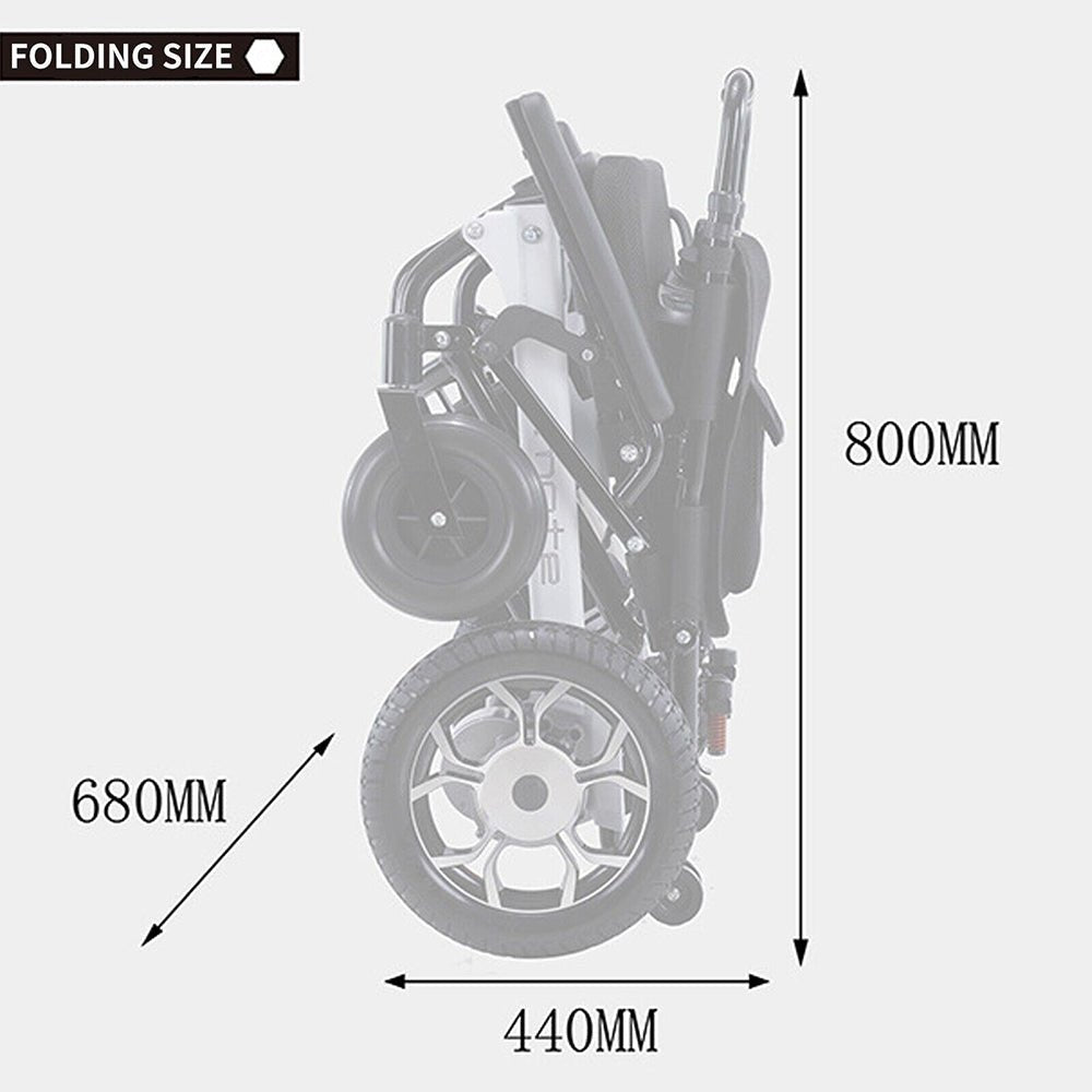 MATE Lightweight Foldable Electric Dual Motor Power Motorized Mobility Wheelchair, 220LBS (91879245) -Measurement View