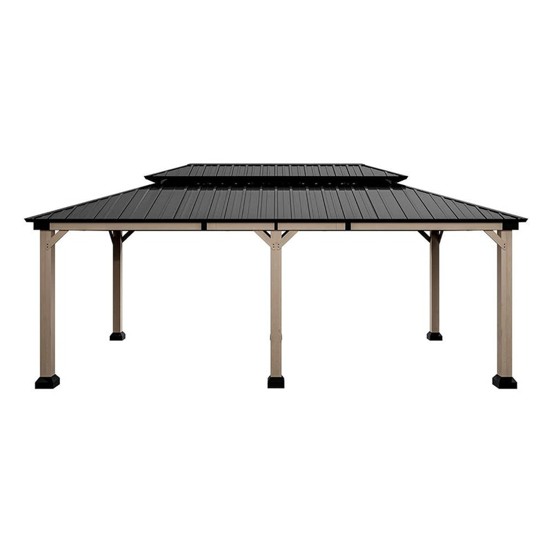 MDW Heavy Duty Backyard Cedar Wood Steel Hardtop Double Roof Gazebo Canopy, 12x20FT (95726813) - SAKSBY.com - Canopies & Gazebos - SAKSBY.com