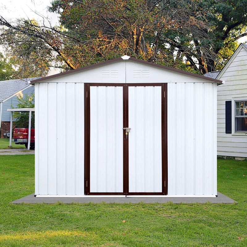 Metal garden sheds 10ftx8ft outdoor storage sheds white+coffee - SAKSBY.com - Sheds, Garages & Carports - SAKSBY.com