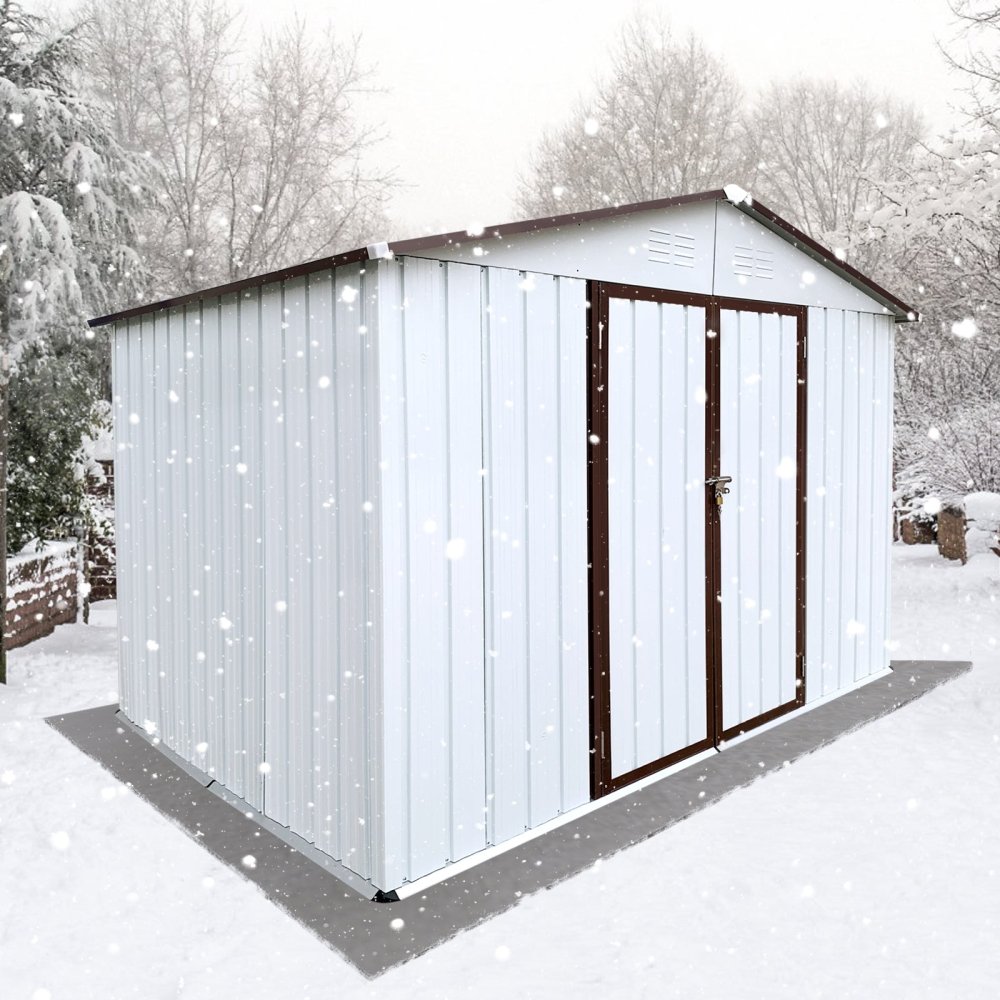 Metal garden sheds 10ftx8ft outdoor storage sheds white+coffee - SAKSBY.com - Sheds, Garages & Carports - SAKSBY.com
