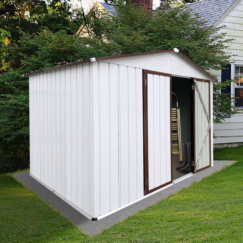 Metal garden sheds 10ftx8ft outdoor storage sheds white+coffee - SAKSBY.com - Sheds, Garages & Carports - SAKSBY.com