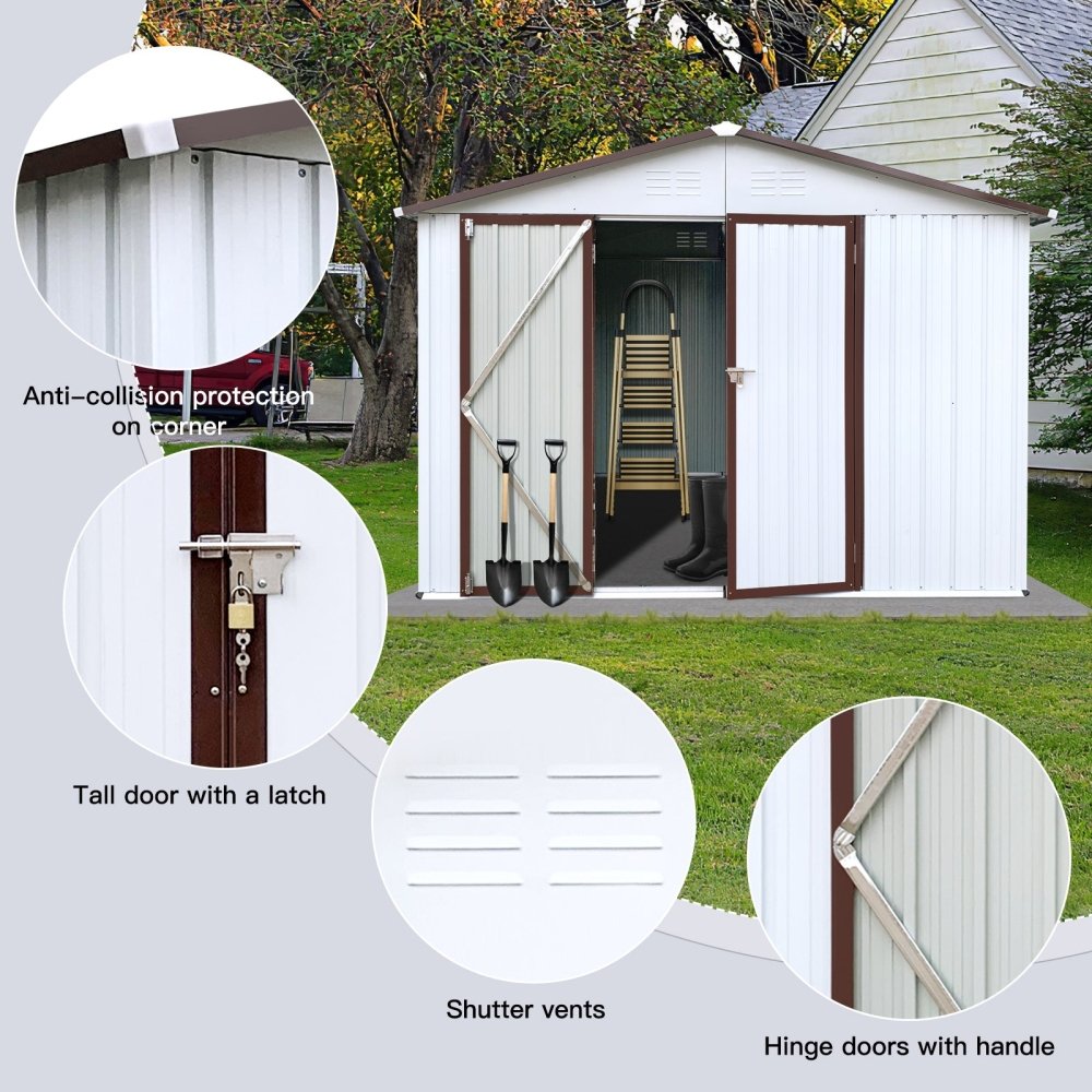 Metal garden sheds 10ftx8ft outdoor storage sheds white+coffee - SAKSBY.com - Sheds, Garages & Carports - SAKSBY.com