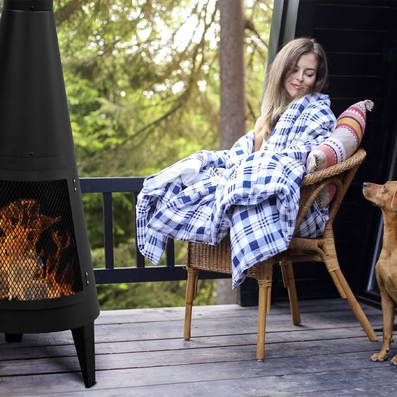 Modern Black 64" Outdoor Patio Wood Burning Chiminea Fireplace Fire Pit Heater With Poker (97352814) - SAKSBY.com - Fireplaces - SAKSBY.com