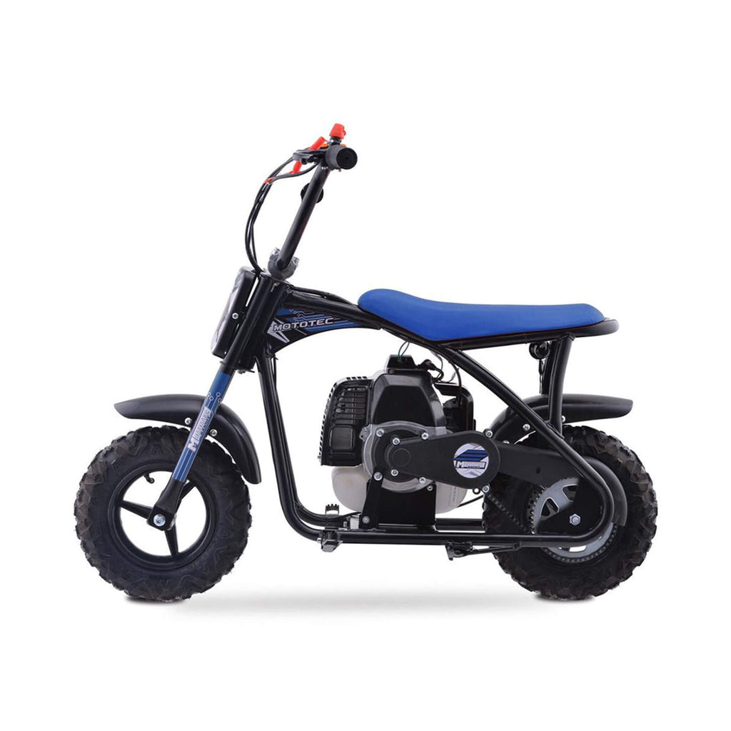 MotoTec 52CC 2-Stroke Kids Gas Mini Bike Blue - Saksby Wholesale - Side Left View
