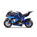 MotoTec GT 49CC 2-Stroke Premium Air Cooled Gas Pocket Bike Blue - Saksby Wholesale - Side Left View