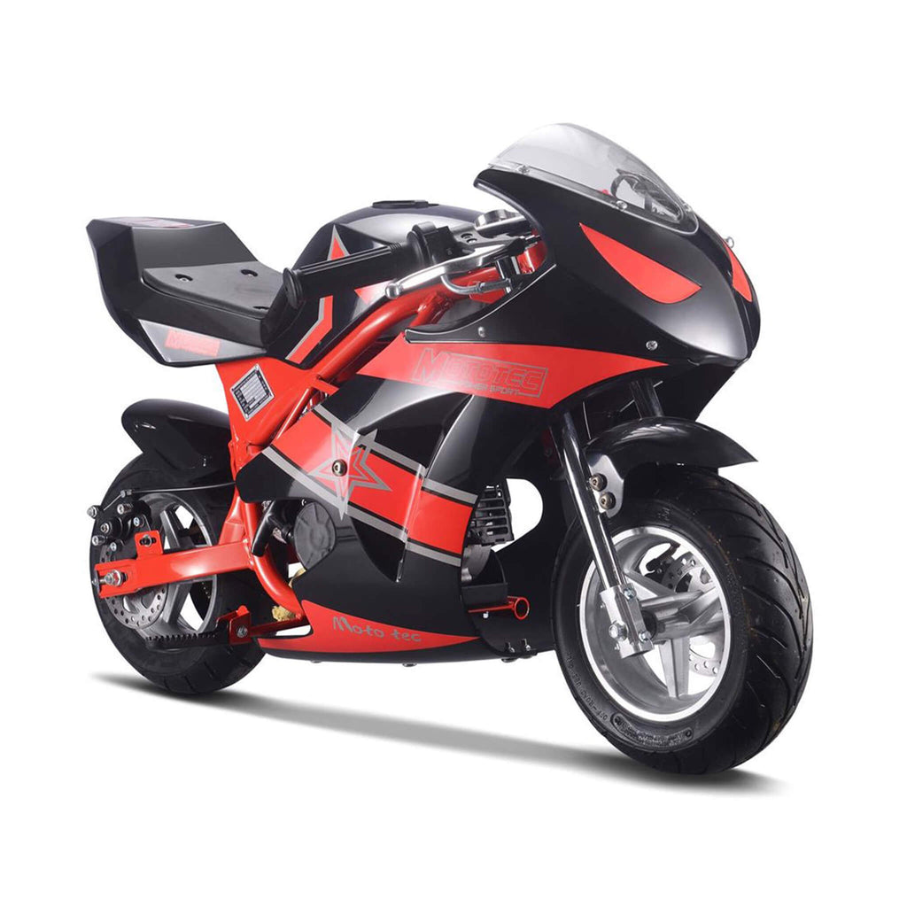MotoTec GT 49CC 2-Stroke Premium Air Cooled Gas Pocket Bike Red - Saksby Wholesale - Front Right View