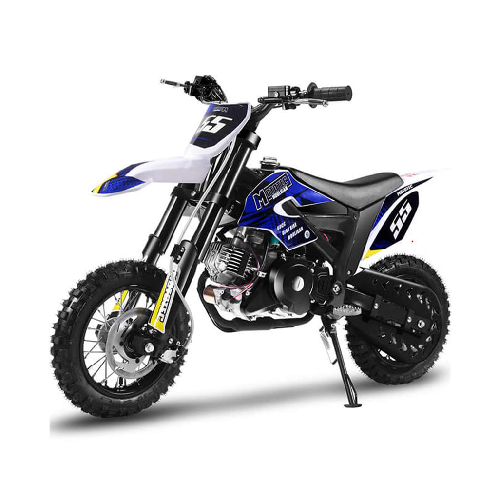 MotoTec Hooligan 60CC 4-Stroke Gas Dirt Bike Blue - Saksby Wholesale - Front Left View
