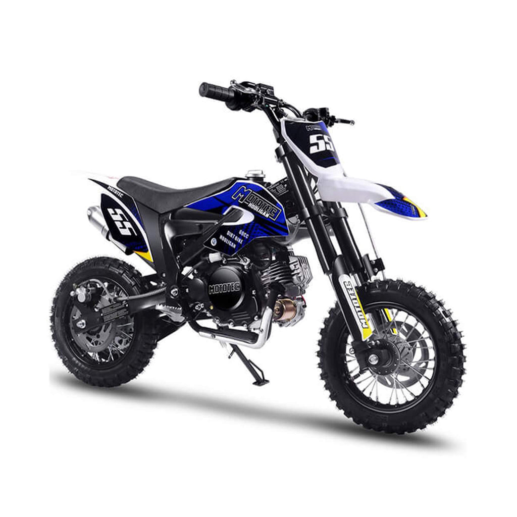 MotoTec Hooligan 60CC 4-Stroke Gas Dirt Bike Blue - Saksby Wholesale - Front Right View