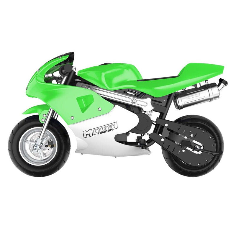 MOTOTEC PHANTOM 49CC Two-Stroke Gas Pocket Bike, Green (92461375) - SAKSBY.com - Pocket Bikes - SAKSBY.com