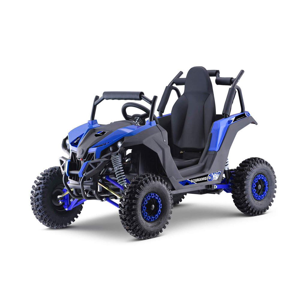 MotoTec Raider 1200W 48V/12AH Kids Electric Full Suspension UTV Blue - Saksby Wholesale - Front Left View