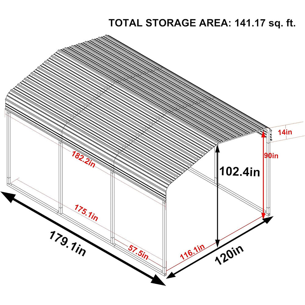MPT Large Heavy Duty Outdoor Metal Carport For Cars, Trucks And Boats, 10x15FT (95738261) - SAKSBY.com - Sheds, Garages & Carports - SAKSBY.com