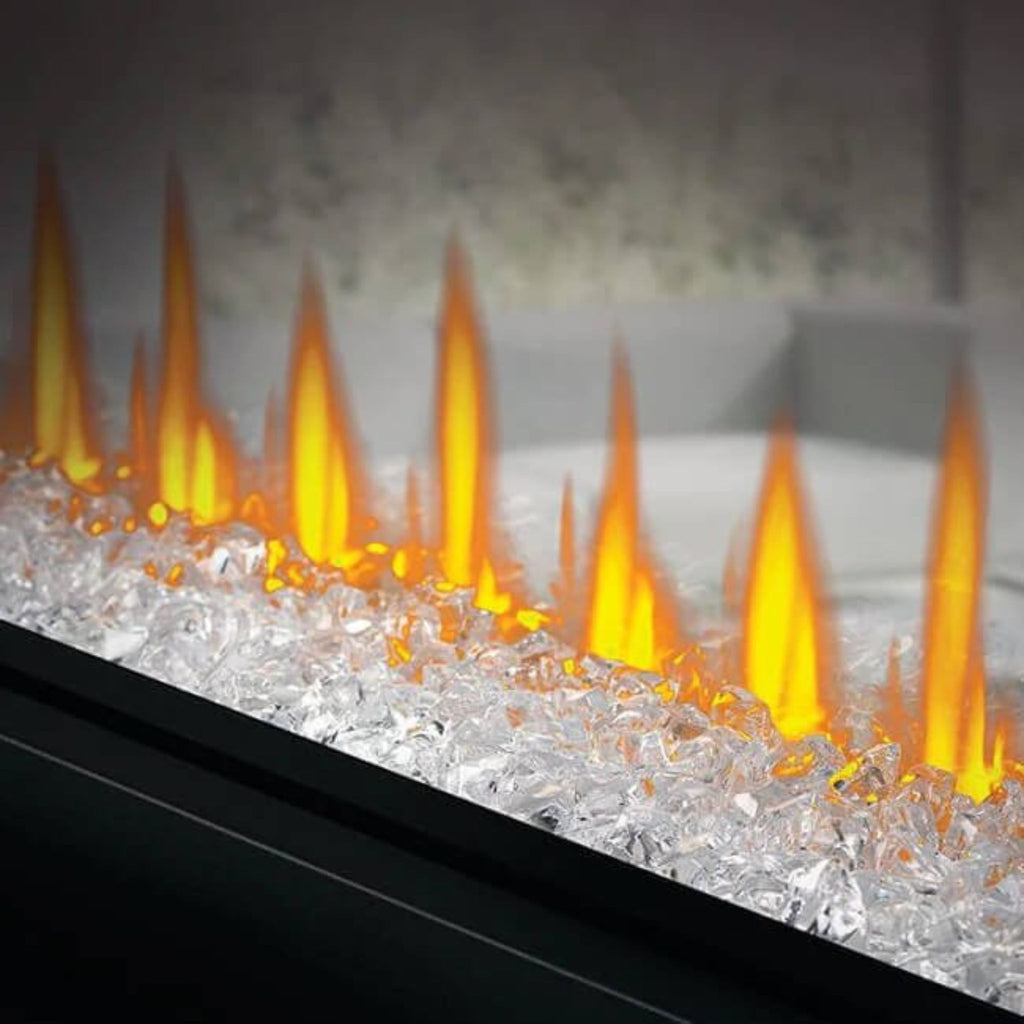 Napoleon Clearion Elite Fully Recessed See Thru Wall Mounted Electric Fireplace, 60" [NEFBD60HE] (SAK31716) - Saksby Wholesale - Clear Crystals With Flames View