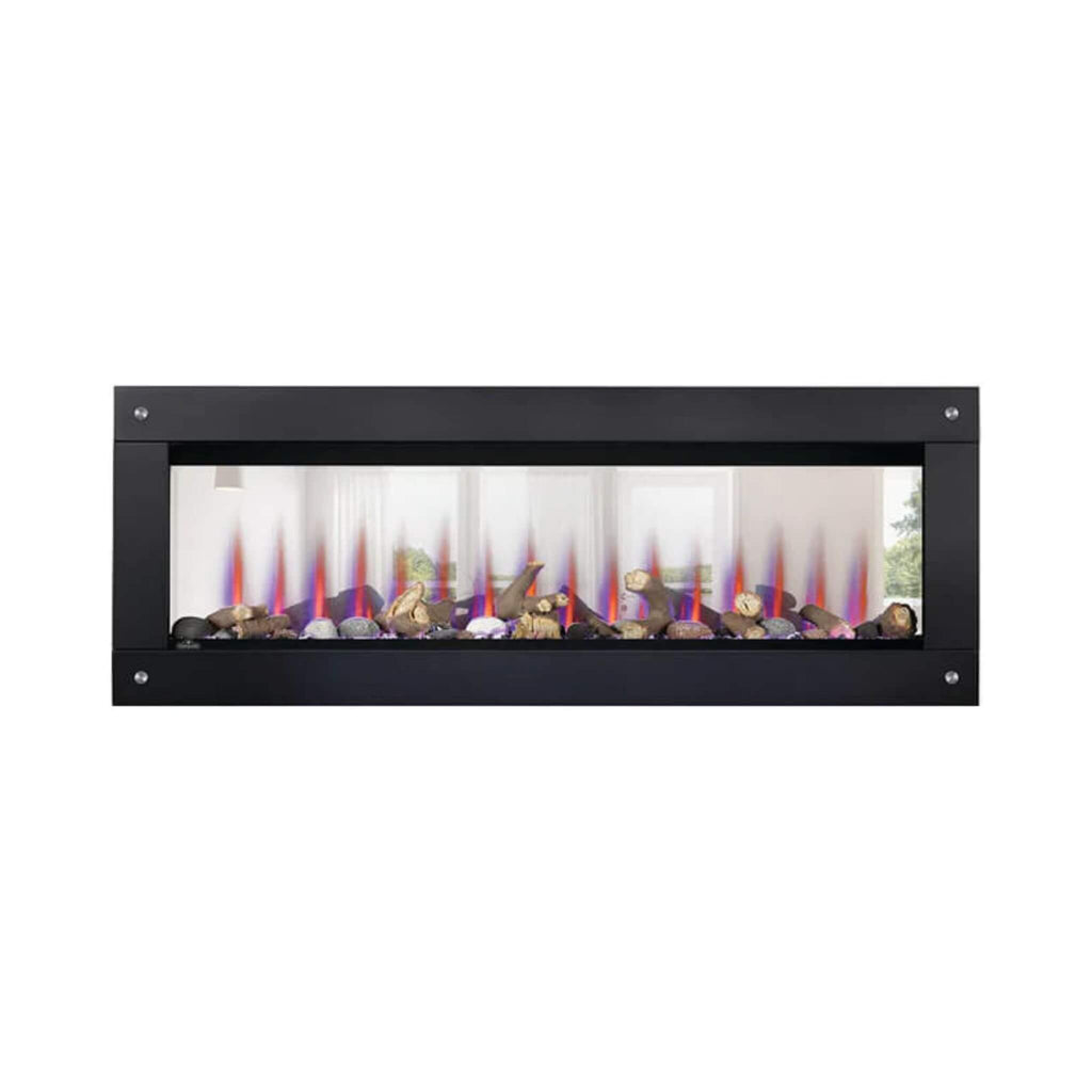 Napoleon Clearion Elite Fully Recessed See Thru Wall Mounted Electric Fireplace, 60" [NEFBD60HE] (SAK31716) - Saksby Wholesale - Logs and Stones With Red and Purple Flames View