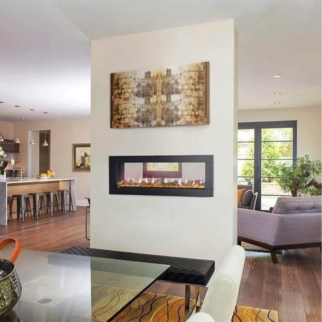 Napoleon Clearion Elite Fully Recessed See Thru Wall Mounted Electric Fireplace, 60" [NEFBD60HE] (SAK31716) - Saksby Wholesale - White Living Room With Divider