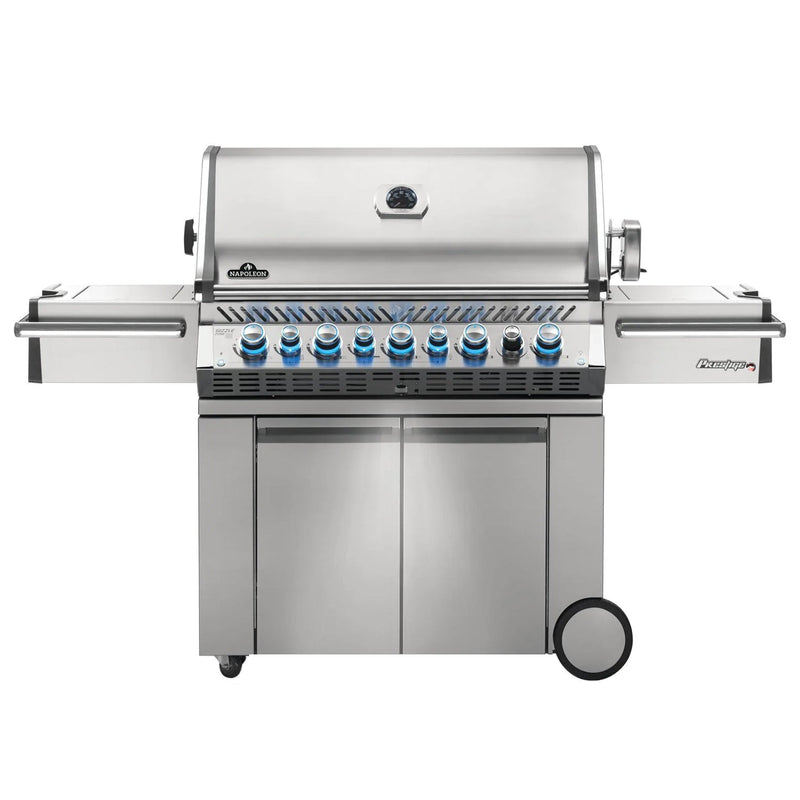 NAPOLEON Prestige PRO 665 Natural Gas Grill with Infrared Rear Burner and Infrared Side Burner and Rotisserie Kit Front View