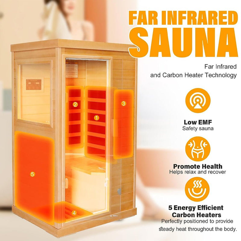 One-Person Low EMF Indoor FAR Infrared Hemlock Wood Personal Dry Home Sauna Room, 800W (91738462) - SAKSBY.com - Saunas - SAKSBY.com