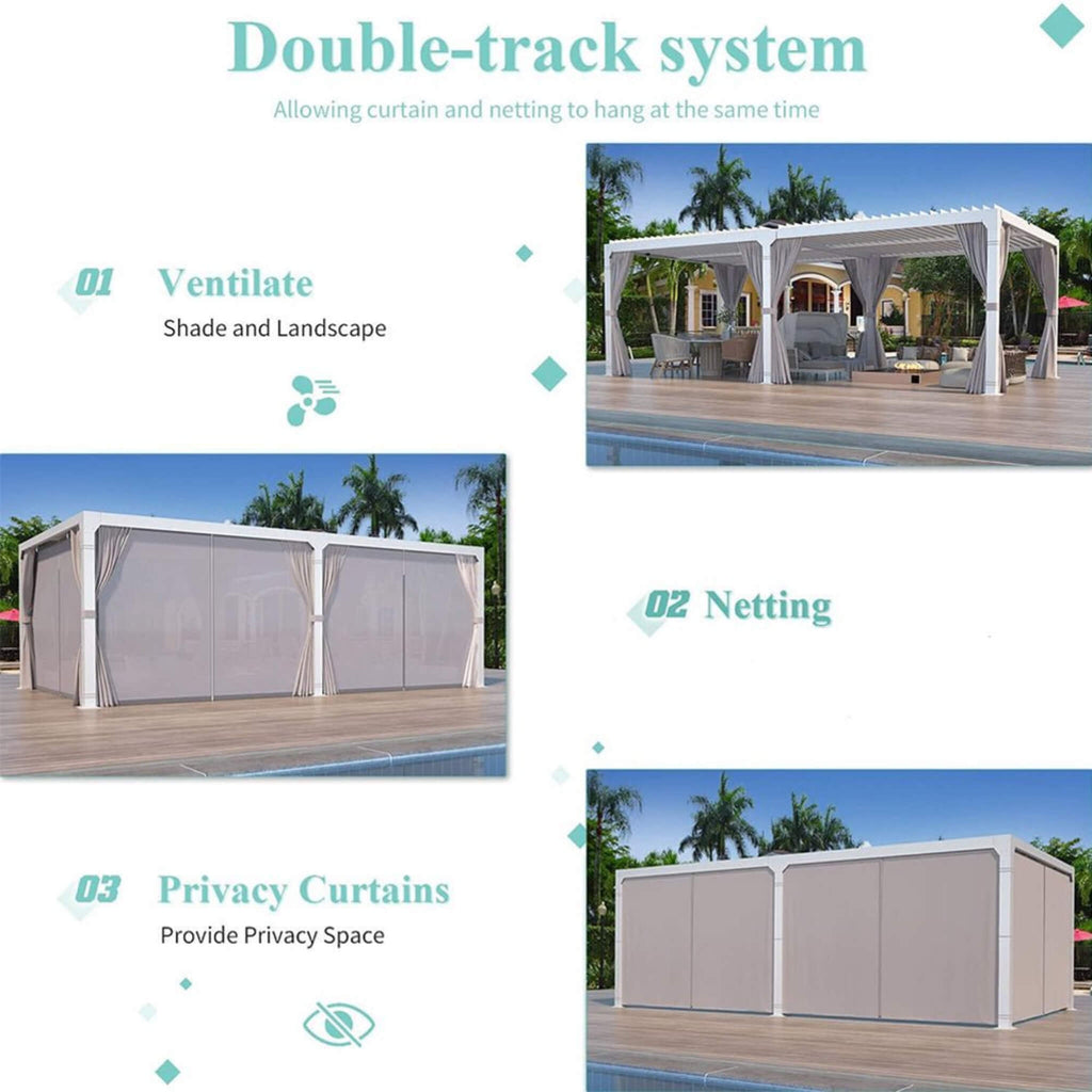 [12x20FT] YLN Outdoor Hardtop Louvered Pergola With Adjustable Aluminum Rainproof Roof (SAK18625) - Saskby Wholesale - Double Track System View