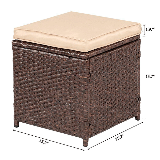 Outdoor Patio Rattan Dining Furniture Set W/ Cushions, Sofa, Ottoman & Table, 8PCS - SAKSBY.com - Measurement View