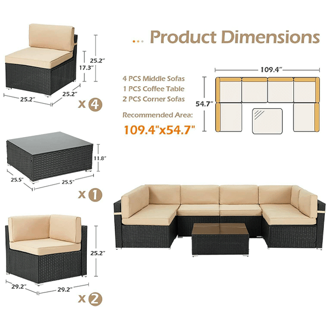 Outdoor Patio Rattan Sofa Set Wicker Sectional Furniture W/ Table, 7PCS - SAKSBY.com - Outdoor Furniture - SAKSBY.com