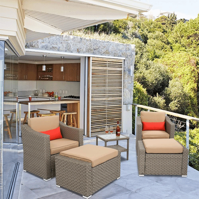 Outdoor Rattan Wicker Furniture Set W/ Sofas, Ottomans & Coffee Tables, 9PCS - SAKSBY.com - Outdoor Furniture - SAKSBY.com