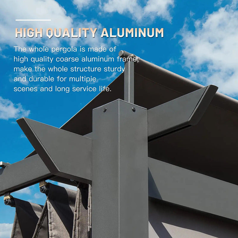 Outdoor Retractable Backyard Aluminum Metal Pergola Gazebo With Roof, (11x16)' (97516804) - SAKSBY.com - Pergolas - SAKSBY.com