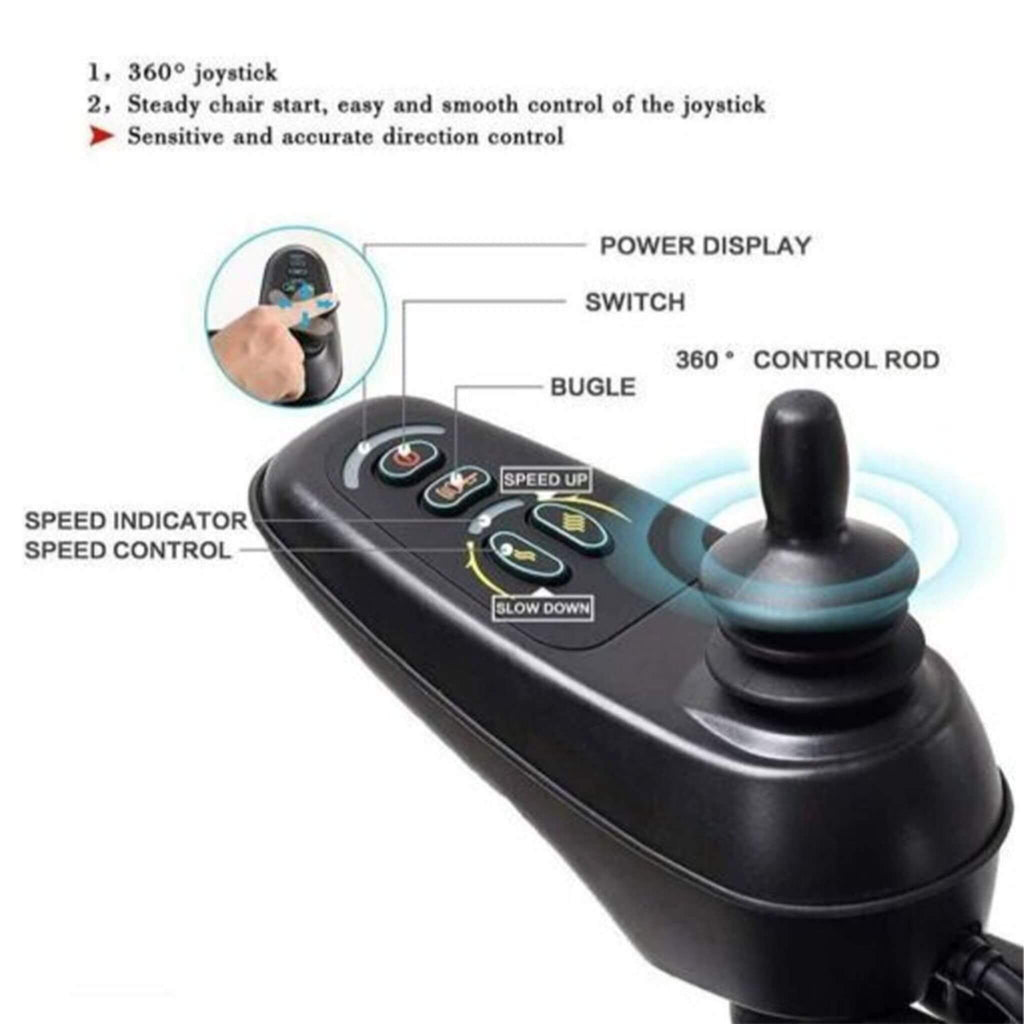 PCMOS WD602 17.5-Inch Heavy-Duty Electric Motorized Lightweight Wheelchair, 250LBS (SAK56491) - Saksby Wholesale - Control System Details