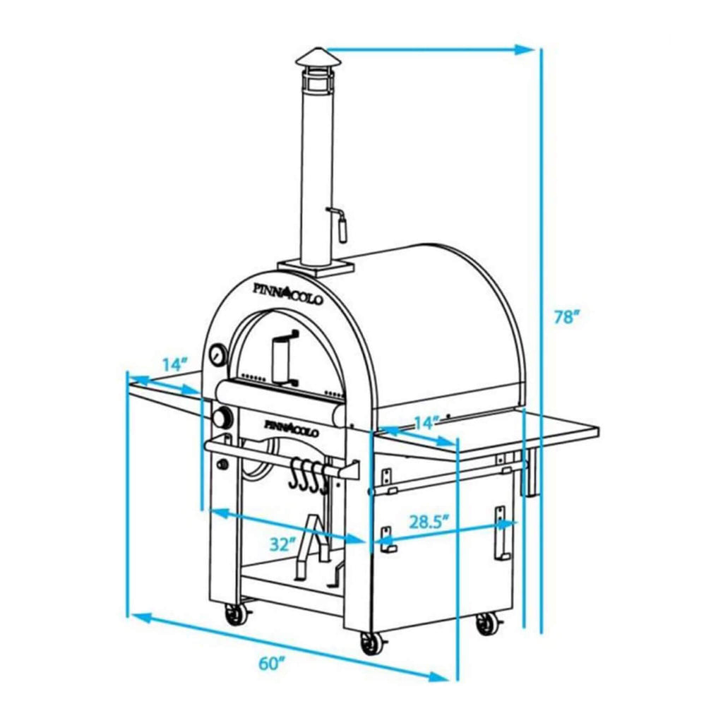 Pinnacolo Ibrido Portable Hybrid Outdoor Wood Fired & Gas Backyard Pizza Oven (SAK96482) - Saksby Wholesale - Dimensions