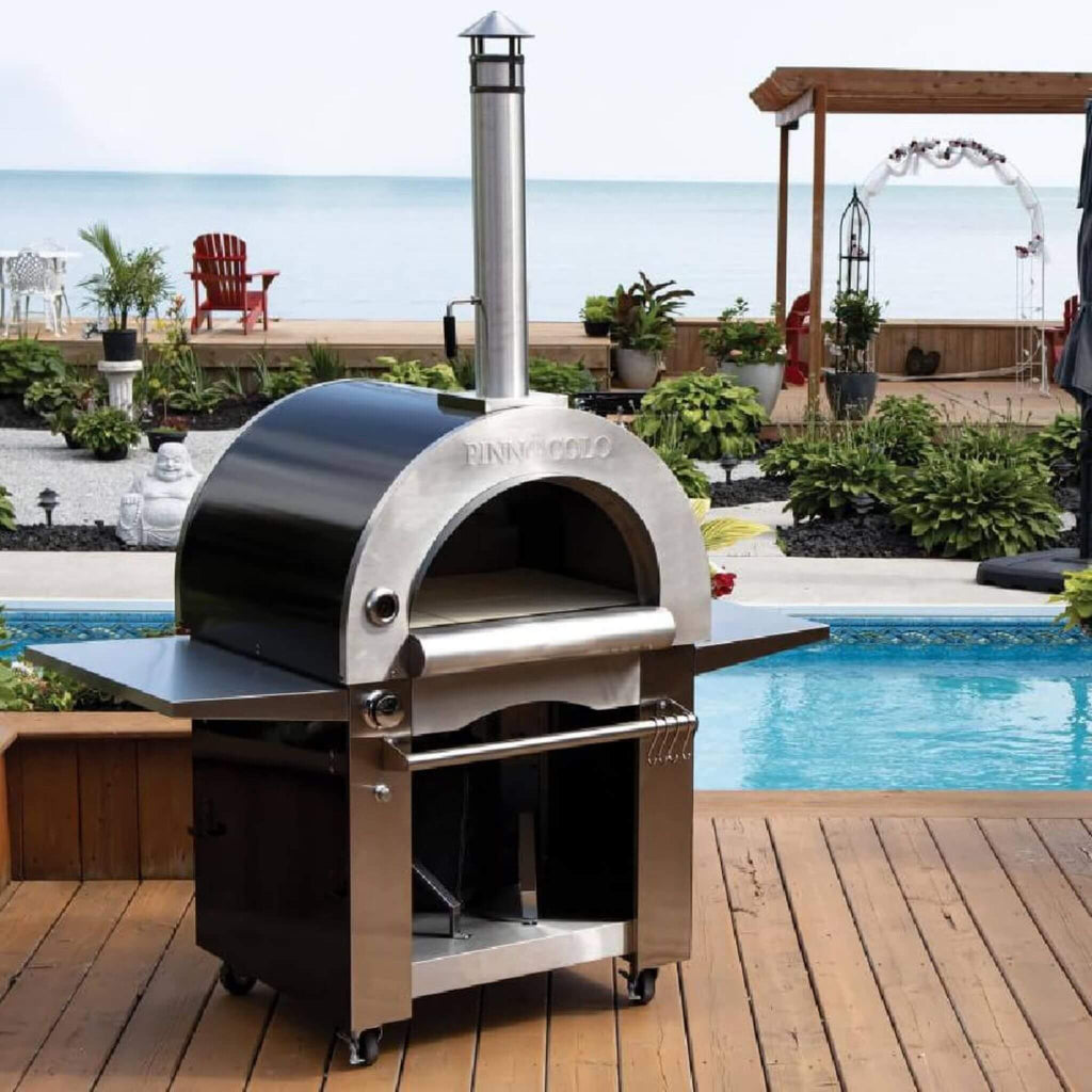 Pinnacolo Ibrido Portable Hybrid Outdoor Wood Fired & Gas Backyard Pizza Oven (SAK96482) - Saksby Wholesale - Side Pool Setup
