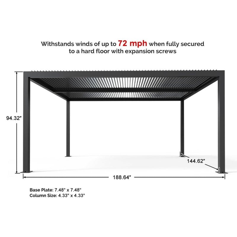 PLF Premium Outdoor Gray Aluminum Hardtop Pergola Gazebo With Adjustable Roof, 12x16FT (95281364) - SAKSBY.com - Canopies & Gazebos - SAKSBY.com