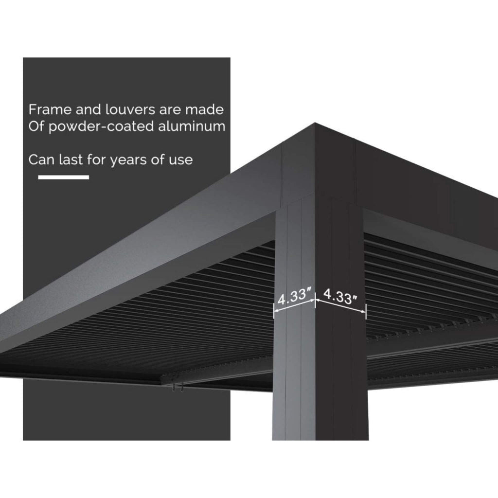 [12x16FT] PLF Premium Outdoor Gray Aluminum Hardtop Pergola Gazebo With Adjustable Roof (SAK81364) - Saskby Wholesale - Louvers View