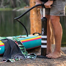 Pop Board Co. Inflatable Board 10'6 Royal Hawaiian Mint/Black (SAK48622) - Saksby Wholesale - Air Pump In Use