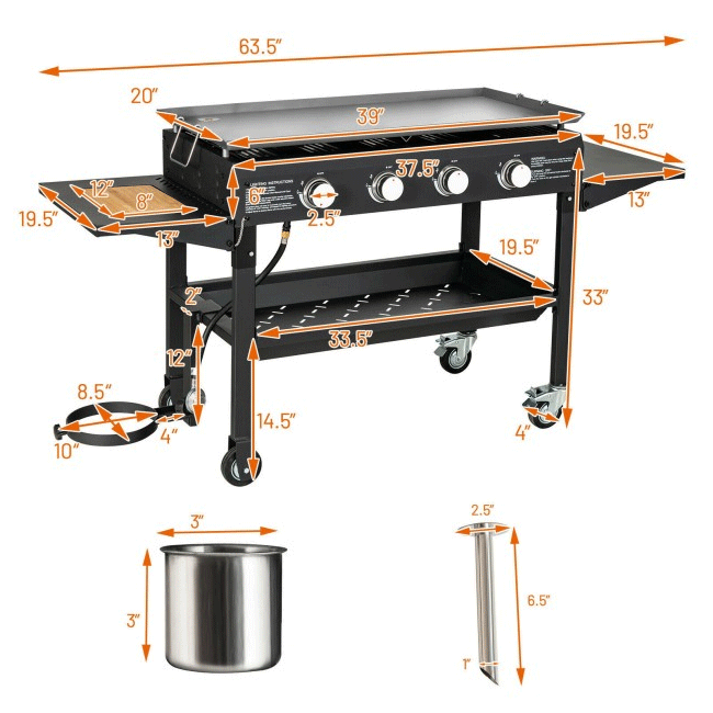 4 Burner Outdoor LP Gas Grill Griddle Top Portable Rolling 720 sq