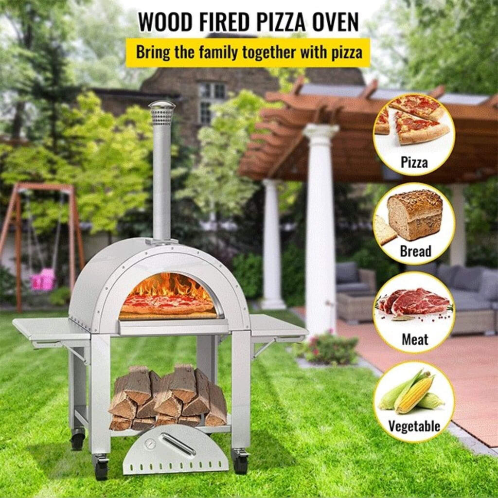 Portable Outdoor Stainless Steel Wood Fired Pizza Oven, 46'' (SAK46584) - Saksby Wholesale - Allowed Food