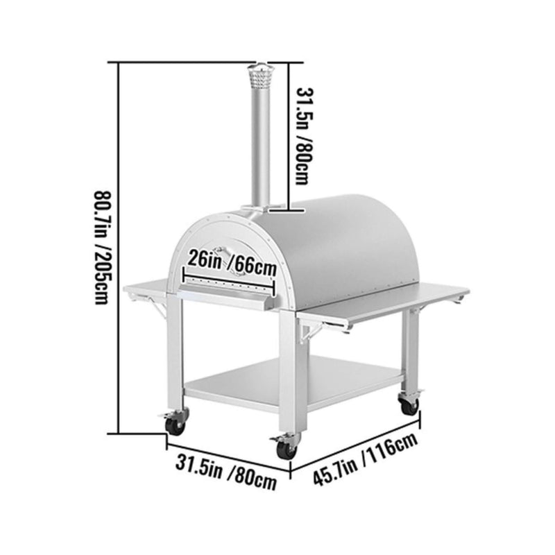 Portable Outdoor Stainless Steel Wood Fired Pizza Oven, 46'' (SAK46584) - Saksby Wholesale - Dimensions