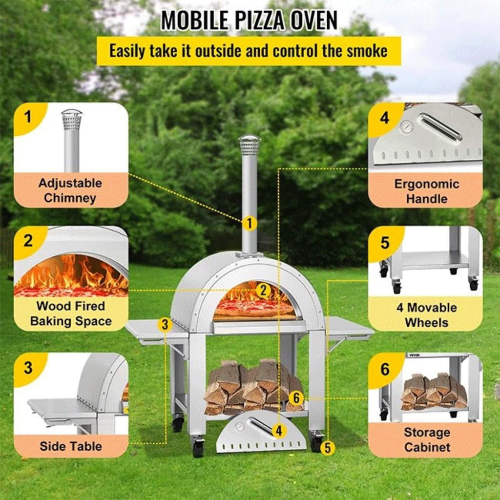 Portable Outdoor Stainless Steel Wood Fired Pizza Oven, 46'' (SAK46584) - Saksby Wholesale - Features