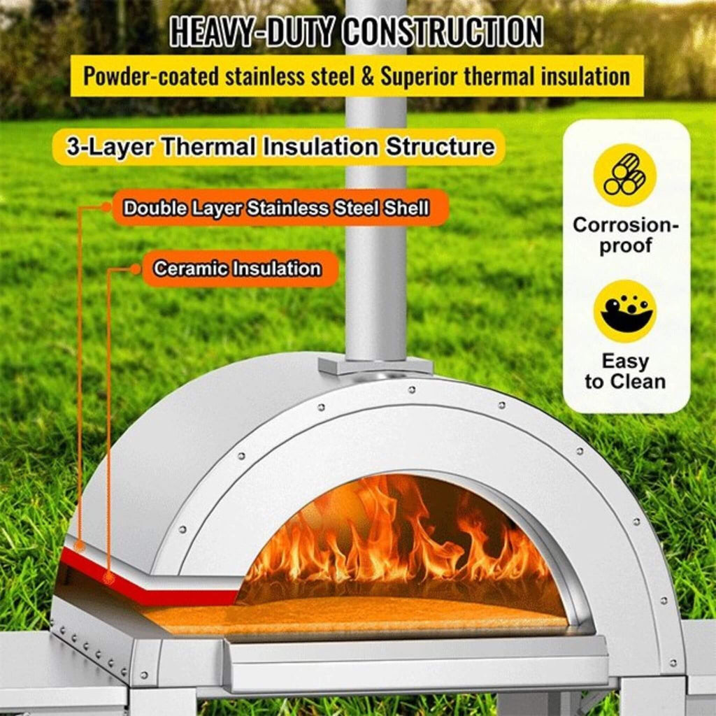 Portable Outdoor Stainless Steel Wood Fired Pizza Oven, 46'' (SAK46584) - Saksby Wholesale - Insulation Structure