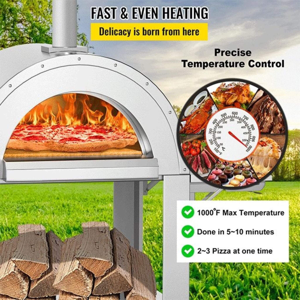 Portable Outdoor Stainless Steel Wood Fired Pizza Oven, 46'' (SAK46584) - Saksby Wholesale - Temperature Control