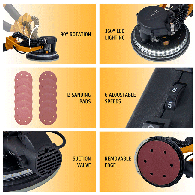PREENEX Electric Powered Drywall Sanding Machine W/ Dust Collection, 800W - SAKSBY.com - Drywall Sanders - SAKSBY.com