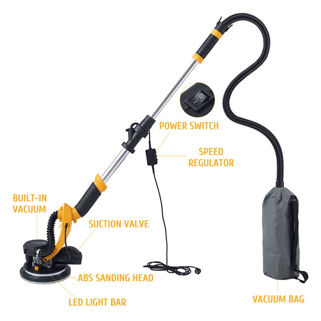 PREENEX Electric Powered Drywall Sanding Machine W/ Dust Collection, 800W - SAKSBY.com - Drywall Sanders - SAKSBY.com