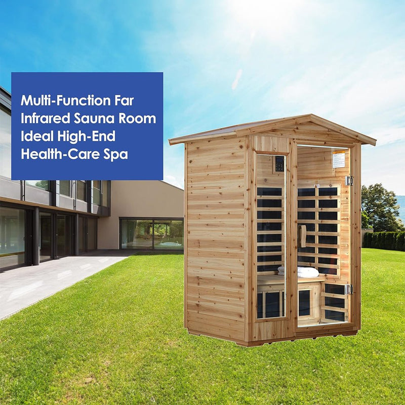 Premium 2-Person Indoor Outdoor Low EMF FAR-Infrared Hemlock Wood Personal Home Sauna Spa, 1750W Side View