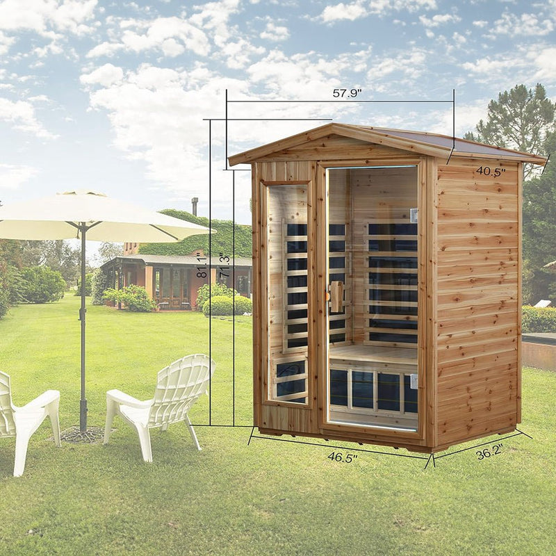 Premium 2-Person Indoor Outdoor Low EMF FAR-Infrared Hemlock Wood Personal Home Sauna Spa, 1750W Side View
