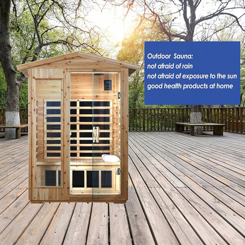 Premium 2-Person Indoor Outdoor Low EMF FAR-Infrared Hemlock Wood Personal Home Sauna Spa, 1750W Demonstration View