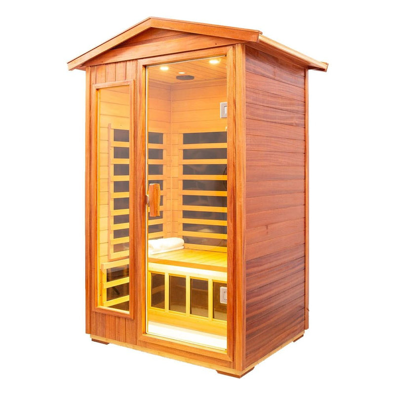Premium 2-Person Mahogany Wooden Low EMF Outdoor FAR-Infrared Heat Home Personal Spa Sauna W/ Bluetooth Audio & LED Lights, 1750W (91482635) - SAKSBY.com - Saunas - SAKSBY.com