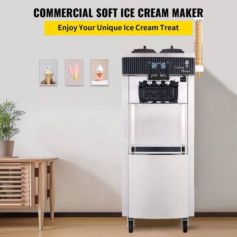 Premium 3 Flavors Commercial Soft Serve Yogurt Ice Cream Machine Maker, 20-28L/H (SAK97524) - Saksby Wholesale - Commercial Setup