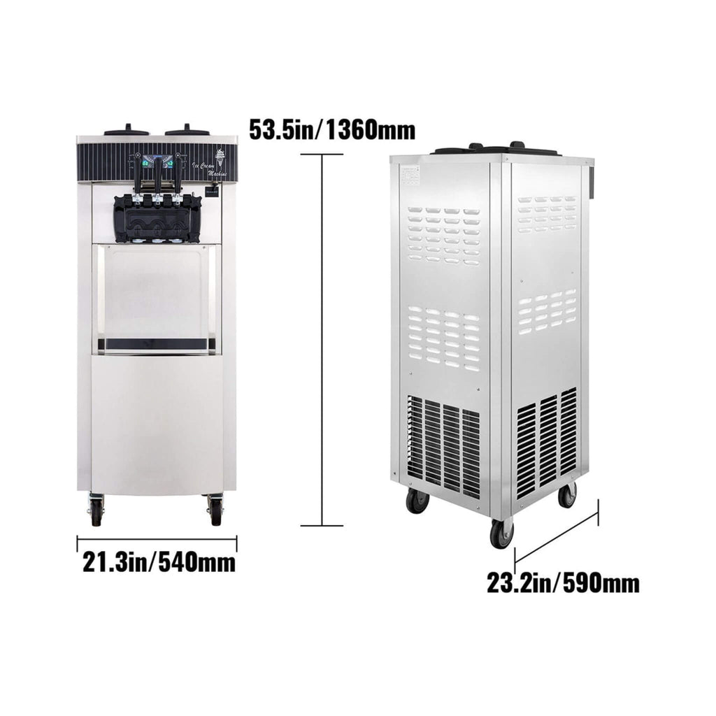 Premium 3 Flavors Commercial Soft Serve Yogurt Ice Cream Machine Maker, 20-28L/H (SAK97524) - Saksby Wholesale - Product Dimensions