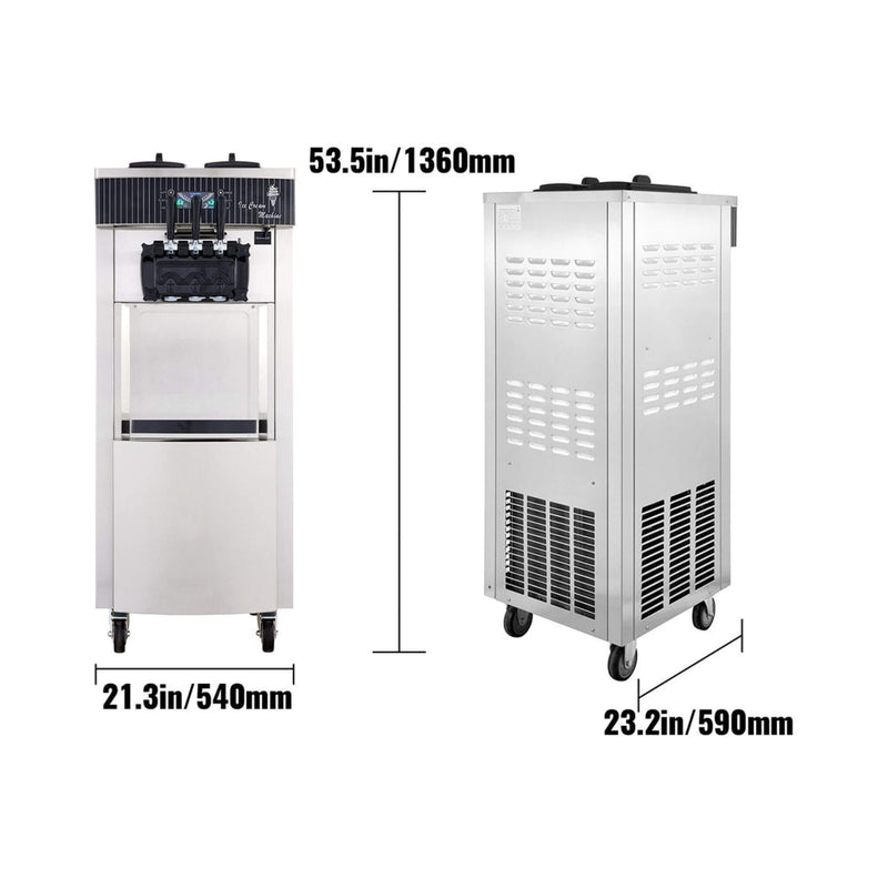 Premium 3 Flavors Commercial Soft Serve Yogurt Ice Cream Machine Maker, 20-28L/H (SAK97524) - Saksby Wholesale - Product Dimensions
