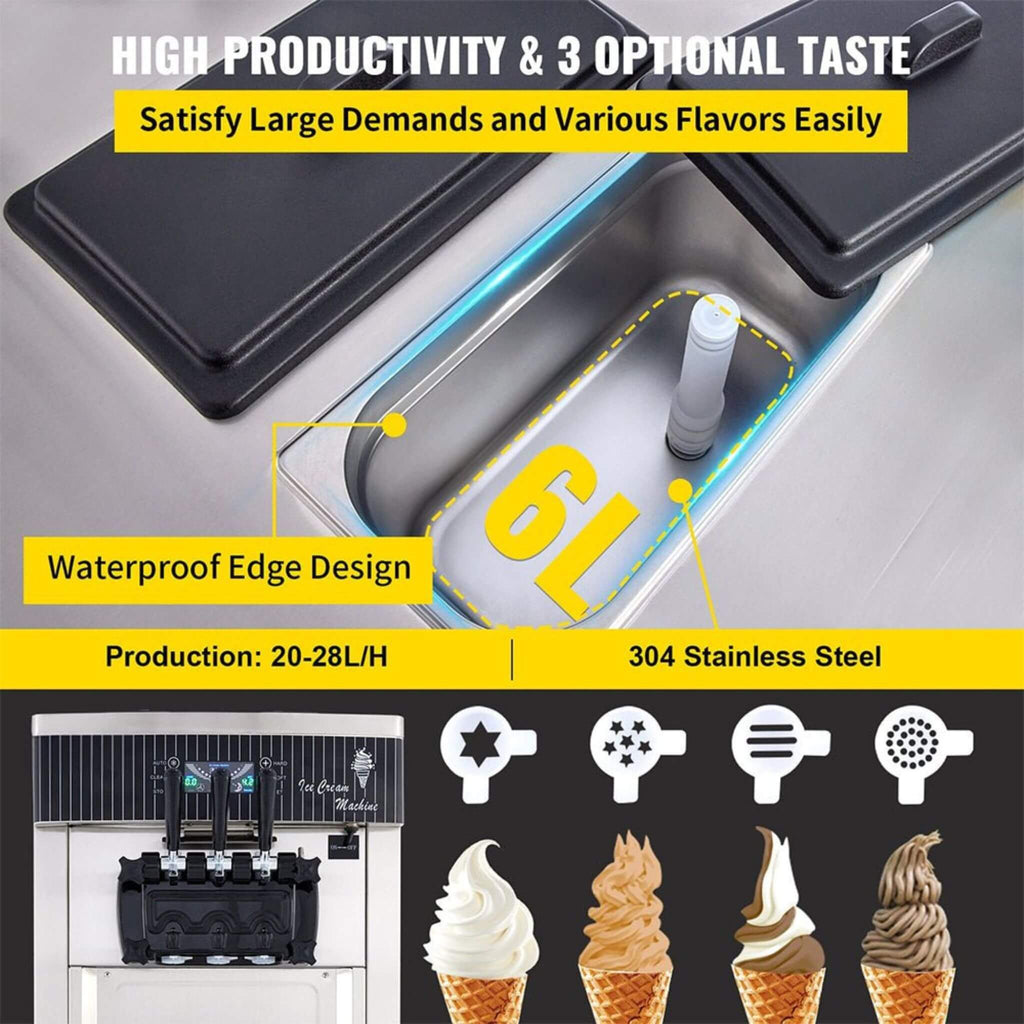 Premium 3 Flavors Commercial Soft Serve Yogurt Ice Cream Machine Maker, 20-28L/H (SAK97524) - Saksby Wholesale - Product Features