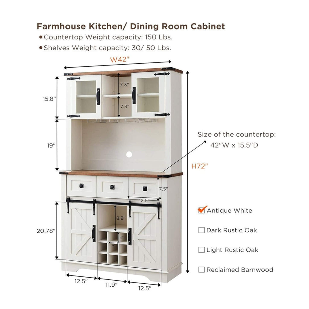 Premium 72-Inch Home Bar Wine Cabinet W/ Sliding Barn Door (SAK12947) - Saksby Wholesale - Dimensions View